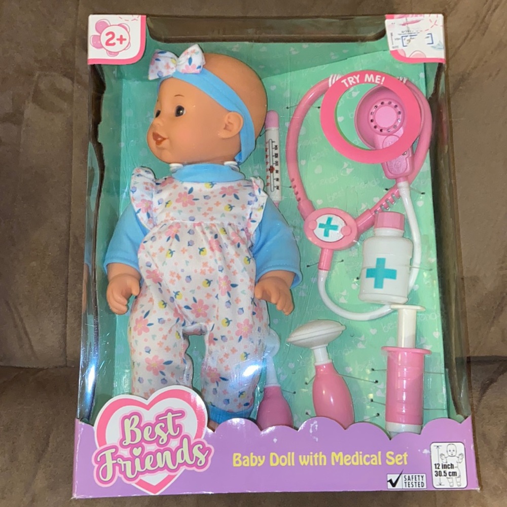 Baby Doll with Medical Set, ages 2+, brand new, unopened, batteries included